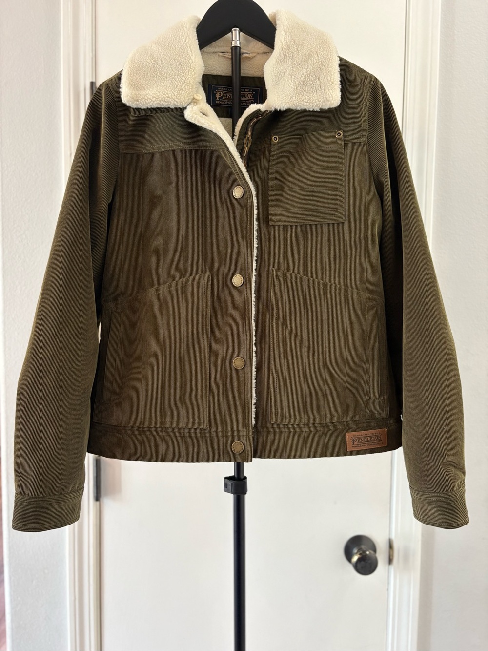 Pendleton Wind River Corduroy Trucker Jacket Women's S Olive Green Sherpa - Picture 3 of 16
